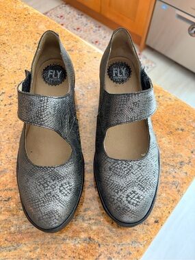 Fly London Metallic Pewter Mary Jane Flats